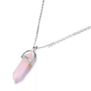 Natural Rose Quarts Pendant Silver Chain Necklace